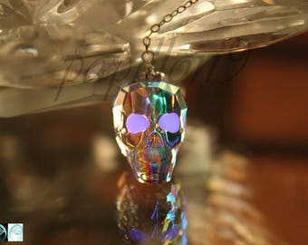 CRYSTAL Skull / Skull Necklace / Glow in the Dark / Crystal AB Skull / Crystal Necklace /