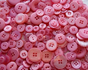 50 Buttons Pink, Pink Button Mix, Assorted sizes, Sewing, Crafting, Jewelry (1432)
