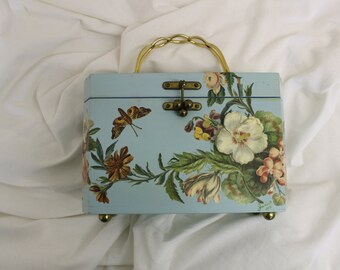 Vintage Wood Box Purse Janice 1975 Decoupage