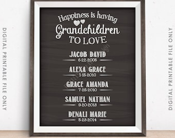 Grandchildren Sign, Personalized Grandkids Sign with Names, Custom Gift for Grandparents Gift, PRINTABLE Chalkboard Style Digital File