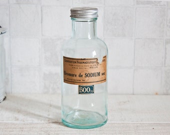 Vintage French Apothecary Glass Bottle || Antique Glass Bottle
