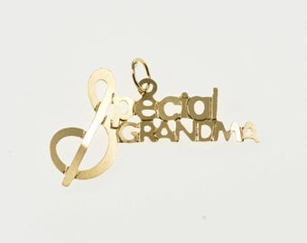 14K Special Grandma Grandmother Word Cut Out Charm/Pendant Yellow Gold