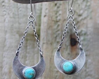 turquoise earrings, silver earrings, crescent moon earrings, turquoise, dangle earrings, turquoise silver, earrings, drop earrings, gift, UK