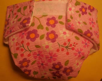 Cloth Doll diaper SIZE #2 ready to ship pink flowers fits some Baby alive cabbage patch snackin sara stuffed animals and more
