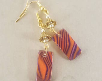 Violet and Orange Swirl Dangle Earrings Round Boho earrings