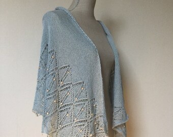 Shawl Lace knitting with 106 underworked glass beads-Alpaca/Silk-"Light Grey/Green"-choice of 14 colors