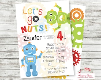 Robot Birthday Invitation - Printable Birthday Invitation - Robot Party Supplies - Digital File