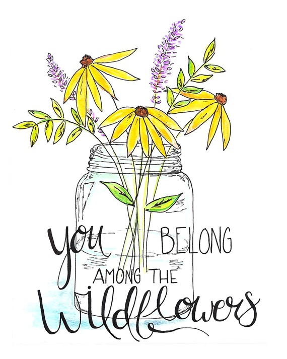 watercolor wildflowers in a mason jar print watercolor quote
