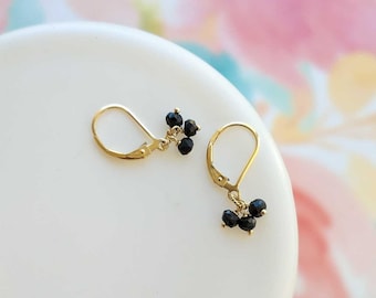 Black Earrings Tiny Dangle Black Onyx Gemstone Earrings Small Drop Black Gold Dainty Jewelry Leverback Earrings Gift for Her Remy and Me