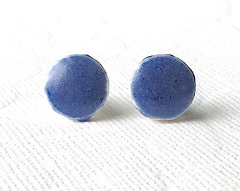 SALE! Small Blue Earrings. Round. Stud Earrings. Cobalt Blue. Ceramic. Sapphire. Royal Blue. Clay. Posts. Surgical Steel. Circle. Minimalist