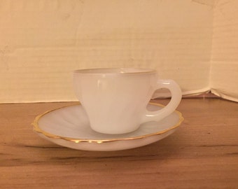 Vintage Childs Milk Glass Cup & Saucer