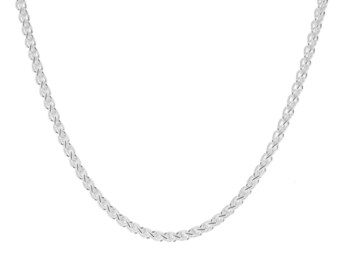 Spiga - Italian made 2mm 925 Solid Sterling Silver Spiga Wheat Chain Necklace with E-Coat