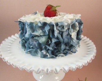 Fake Birthday Cake Blueberry and White Faux Flower Petal Cake with a Strawberry on Top Display Cake Tea Party Decor