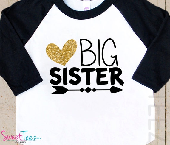 Big Sister Shirt Arrow Glitter Heart Sparkly Girl Shirt Tribal