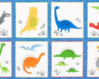 Bright (Primary) Dinosaurs 24"x44" Panel from Robert Kaufman's Dinoroar Collection by Sea Urchin Studios