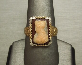 Men's Antique Victorian Estate C1880 10K Gold Scroll Agate Roman Soldier Cameo Statement Ring Sz 10.5 0.65"