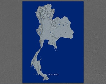 Thailand Map, Thailand Art, Thailand Print, Landscape, Navy Blue