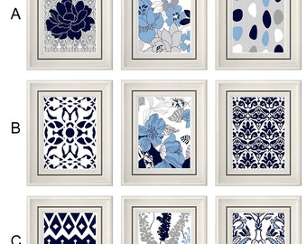 Set of Three Modern Navy/Blue Wall Art -Any (3) 8x11 Print Set - Home Decor (Unframed)