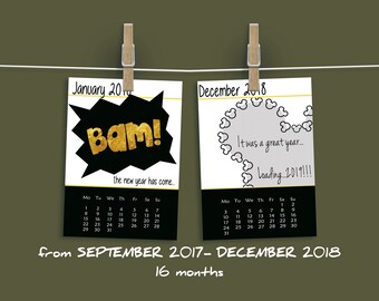 Calendar 2018, printable planner, 2018 desktop calendar with stand, desk accessories, Disney, Black and white,2018 Diary,weekly planner 2018