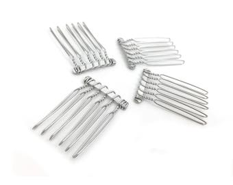 10 Metal Hair Comb Blank, Bridal Hair Comb, Wedding Hair Comb, Rhodium Plated, 6 Teeth, DIY Hair Accessory, Findings, Wholesale, RN
