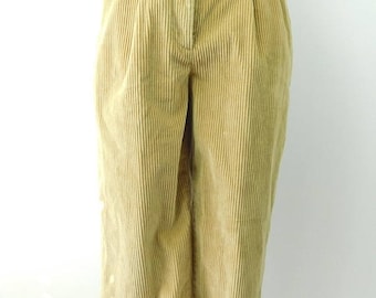 30% SPRING SALE Vintage 1970s 70s Limited Chinos Tan Classic Stretch Minimal Corduroy Tapered Leg Pleated Pants Bottoms Sz 6 Small