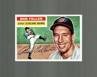 Bob Feller Cleveland Indians Reprint Of 1956 Baseball Card. Original Size Mint Condition.