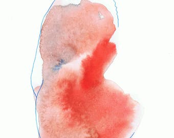 Illustration - watercolor drawing - naked woman dream Meditation poetic heart back