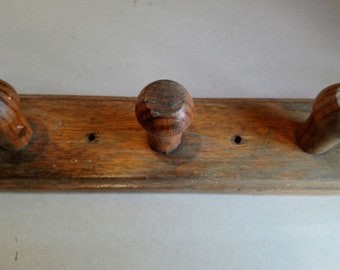 Original Vintage French wooden coat rack with hanging knobs