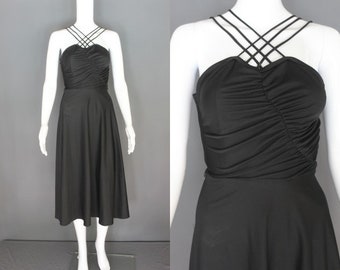 70's Disco Dress 70's Black Poly Strappy Disco Dress