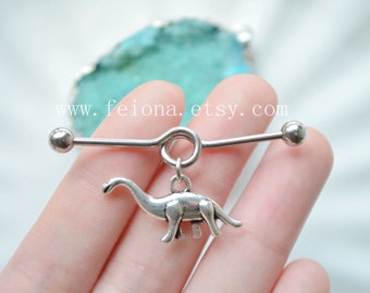 Silvery dinosaur Industrial Barbell piercing ,Ear Jewelry Double Piercing,dinosaur Belly Button Rings, leaf earring,body jewelry