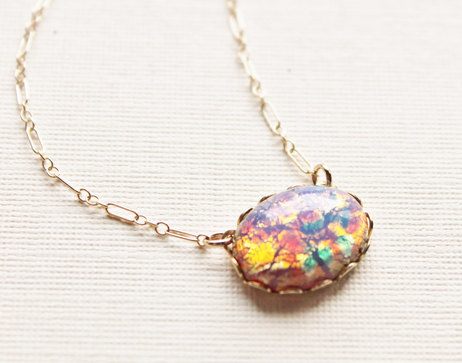 Vintage Glass Opal Necklacegold Filled Or Sterling Zoom