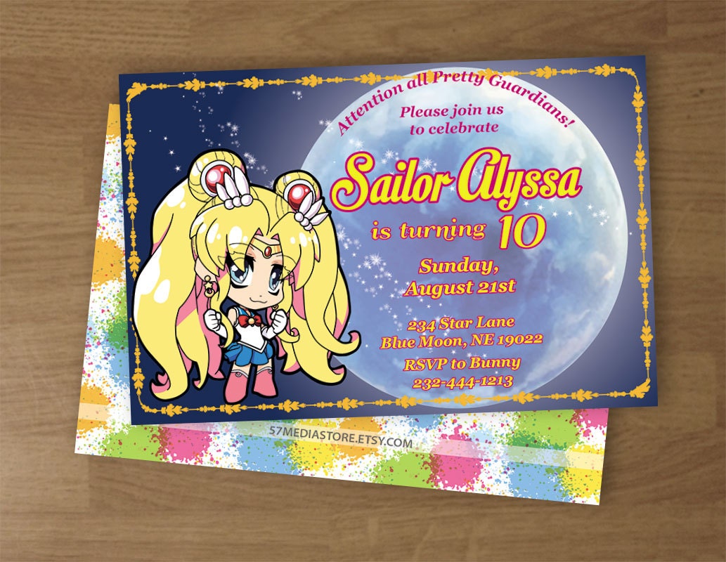 Sailor Moon invitación fiesta de cumpleaños Digital
