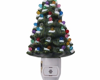 Ceramic Christmas Tree with Snow Night Light Automatic On and Off Switch Color Lights Ready to Use