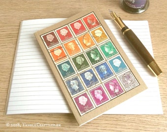 Netherlands Travel Notebook | Postage Stamp Journal A6 | Recycled Rainbow, Upcycled Stamp Album | Multicolour Colourful Eclectic Office Gift