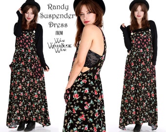 Black Floral Boho Suspender Maxi Dress