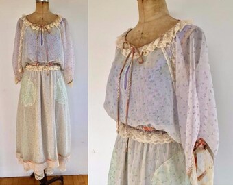 Vintage 70s Koos Van Den Akker 3 piece peasant set, peasant blouse, peasant skirt