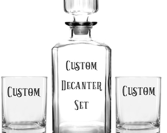 Personalized Custom Whiskey Glasses & Decanter, Gift for Men, Whiskey Set, Whiskey, Custom Decanter, Bourbon, Etched Whiskey Glass