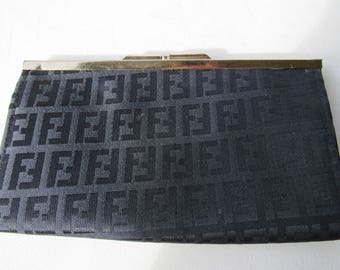 Vintage Black Fabric and Metal Clutch