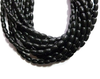 Black Obsidian - Barrel Bead - 6mm x 4mm - 64 Beads - Full Strand - shiny oval or rice