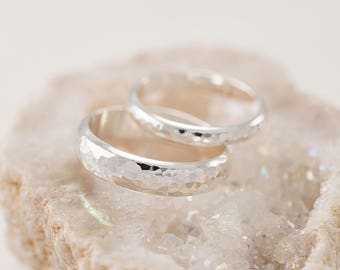 Wedding Band Set, Hammered Wedding Rings, Silver Wedding Rings, Sterling Silver Wedding Bands, Wedding Ring Set, Silver Ring Band