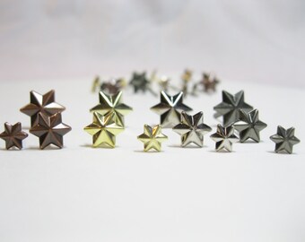 Star Shaped Metal Brads, Set of 24|Embellishment, Scrapbook, Brass, Pewter, Copper, Rustic, Western, Americana, Christmas, Assorted Sizes