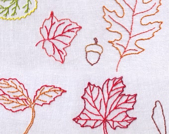 Leaves Hand Embroidery Pattern, Fall, Autumn, Foliage, PDF