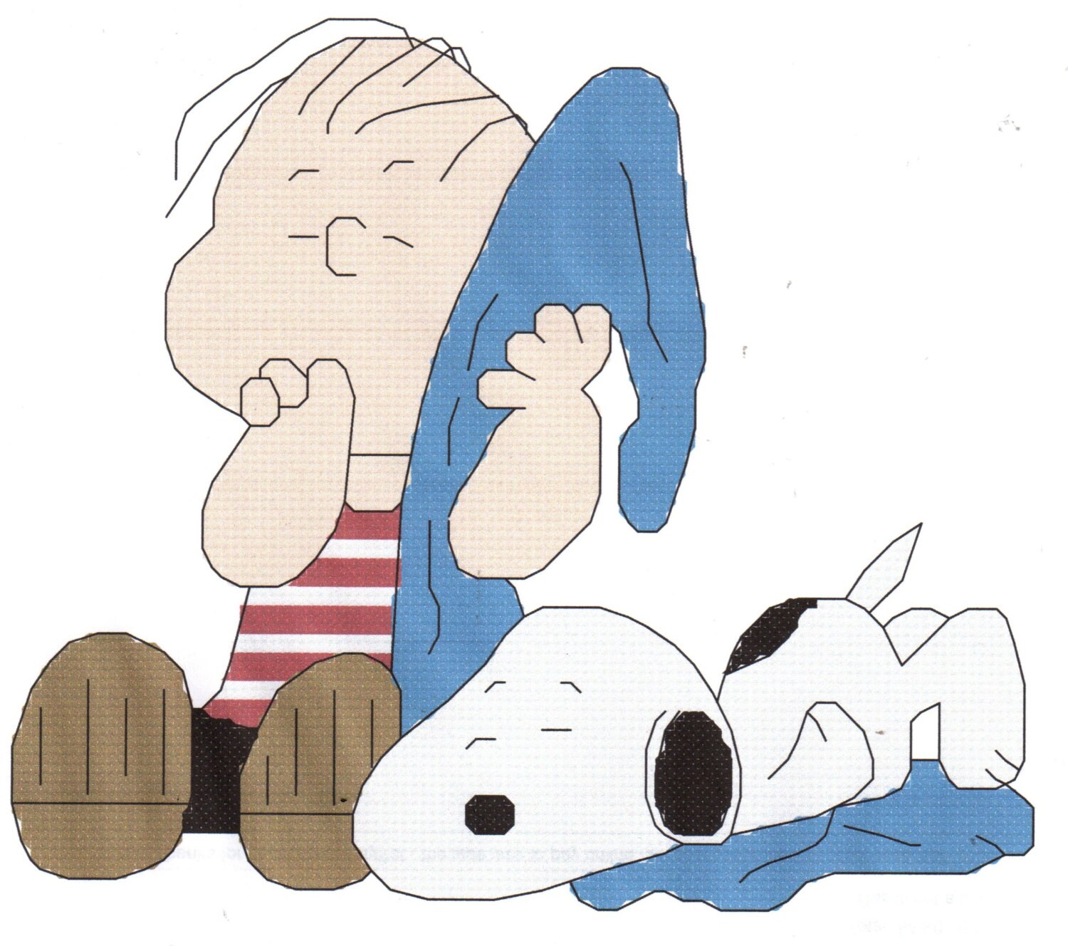 Linus & Snoopy sleeping on Blanket Cross Stitch Pattern
