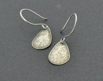 Tear Drop Earrings, Oxidised Earrings, Textured, Sterling Silver Dangle, Reticulated, Sterling Silver Teardrop