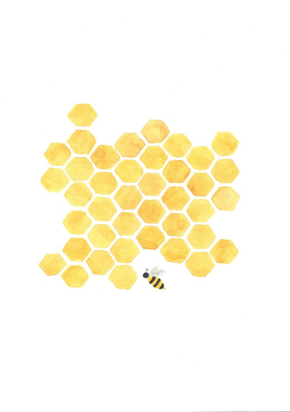 Original Printable painting yellow honeycomb bee nursery