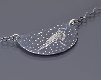 Sterling Silver Crow Necklace, corvid, celestial crow necklace