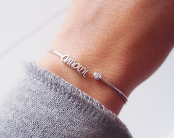 Love Silver 925 - thin bracelet markings - CZ - letters - Love silver sterling bangle