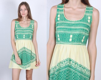 70s Boho Mini Dress // Vintage Mexican 1970s Hippie Minidress - Small