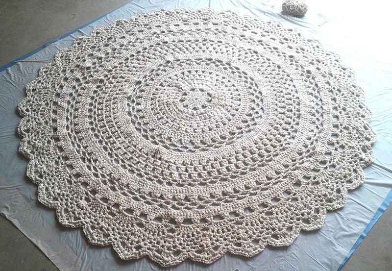 Crochet Round Cotton Doily Rug in 60 Circle Lacy Pattern
