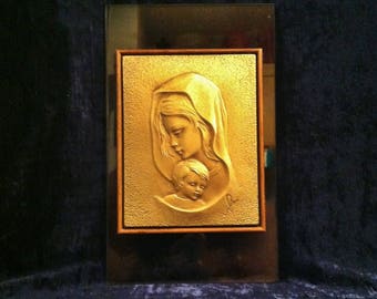 Glass, Wood And Metal Mary And Baby Jesus Statue